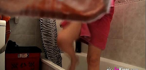  Mommy&039;s friend gets BUSTED masturbating in the shower...AWESOME!